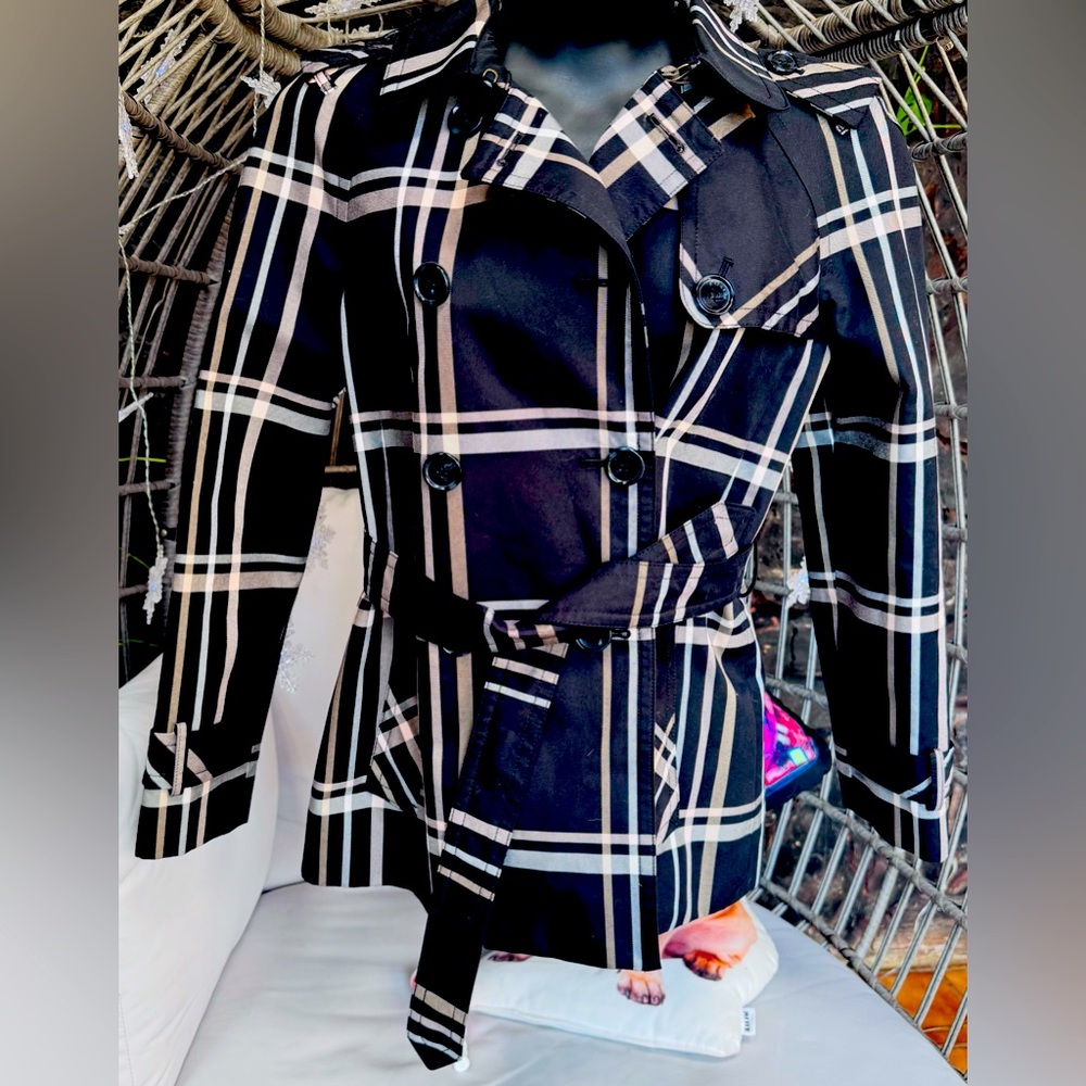 COACH Raincoat Plaid Black and Tan Size Small